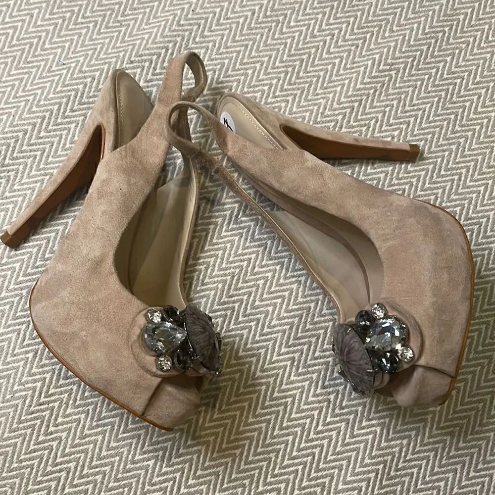 Zara Crystal Embellished Peep Toe Sling Back Heels